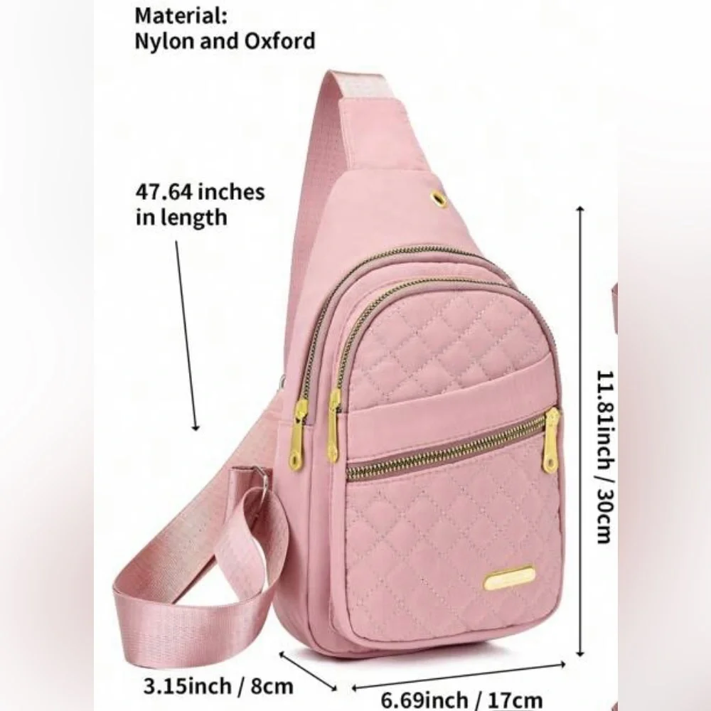 Pink Cross Body Backpack with gold zipper pockets